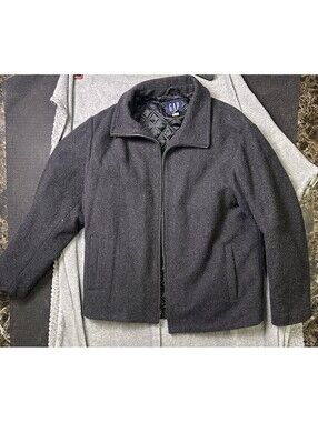 Vintage GAP Wool Jacket Mens Large Charcoal Gray Quilted Lined Full Zip 90s Y2K